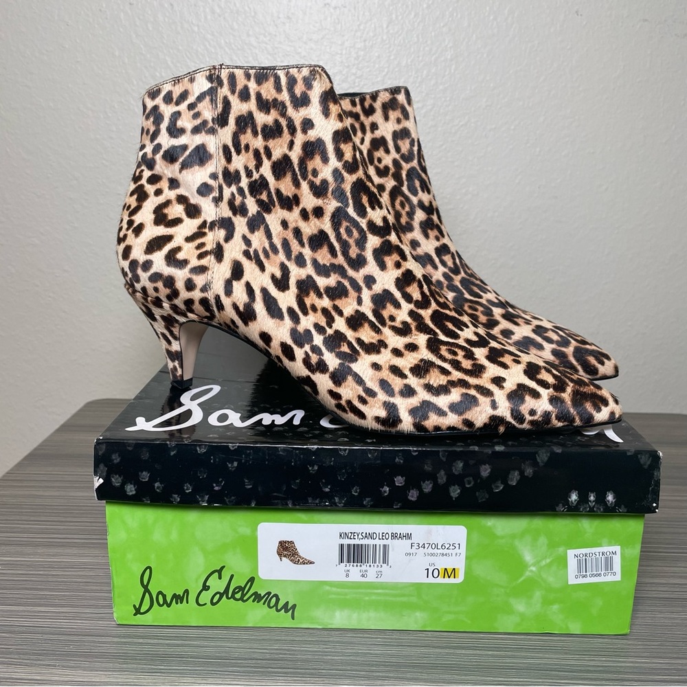 Sam Edelman Kinzey Sand Leopard Kitten Heel Booties size 10 like new in box